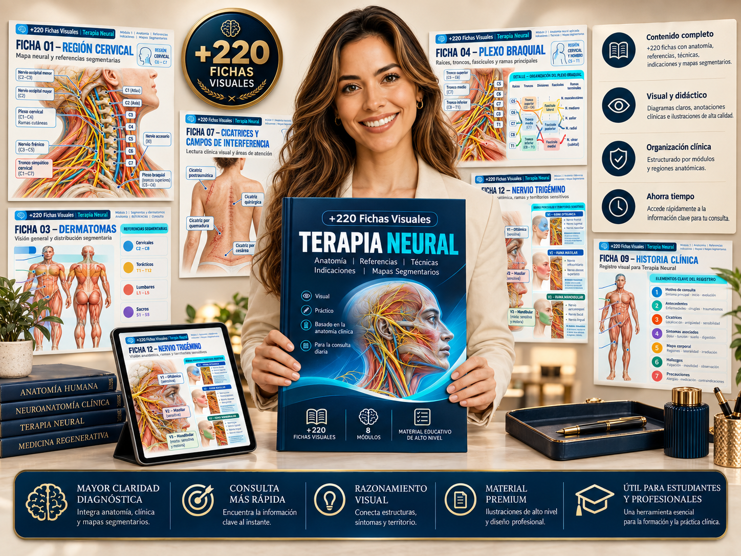 Presentación del sistema de +220 fichas visuales de Terapia Neural con atlas y ejemplos del material